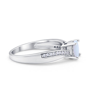 Solitaire Accent Engagement Ring Lab Created White Opal 925 Sterling Silver